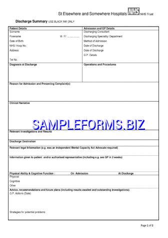 Discharge Summary Template 1 pdf free